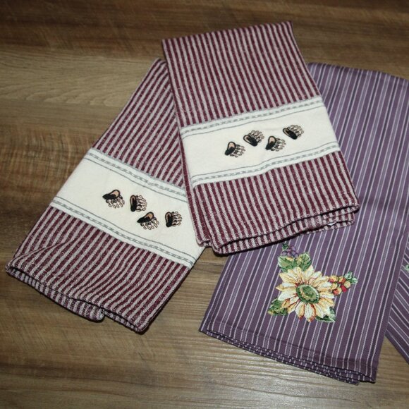 10 Pc. Lot of NEW Purple & Wine Kitchen Tea Towels & Dish Cloths - Picture 6 of 10